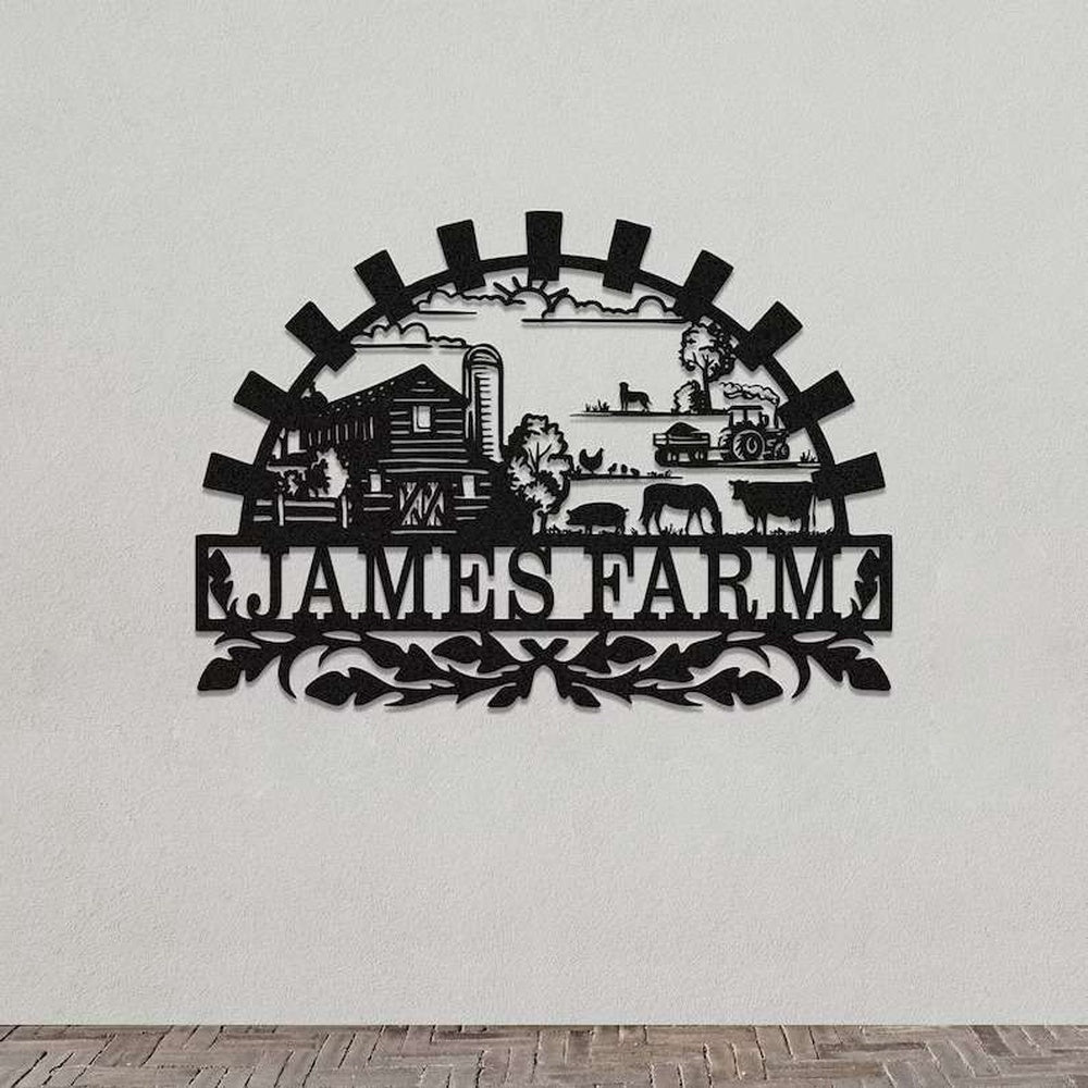 Farm Metal Sign, Custom Countryside Scene Farmhouse Cattle Afcultures Metal Name Sign Horse Farm