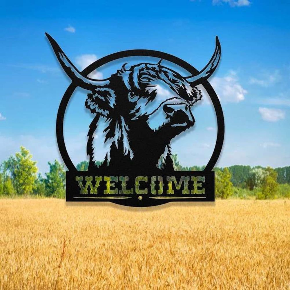 Farm Metal Sign, Custom Highland Cow Farm Farmhouse Metal Cow Sign