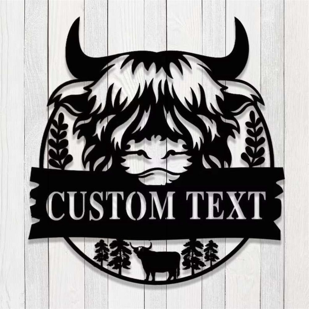 Farm Metal Sign, Custom Highland Cow Farmhouse Decor Metal Sign