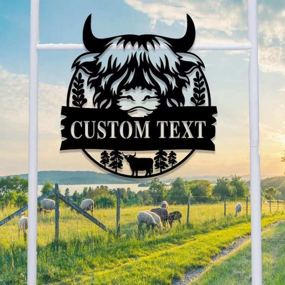 Farm Metal Sign, Custom Highland Cow Farmhouse Decor Metal Sign