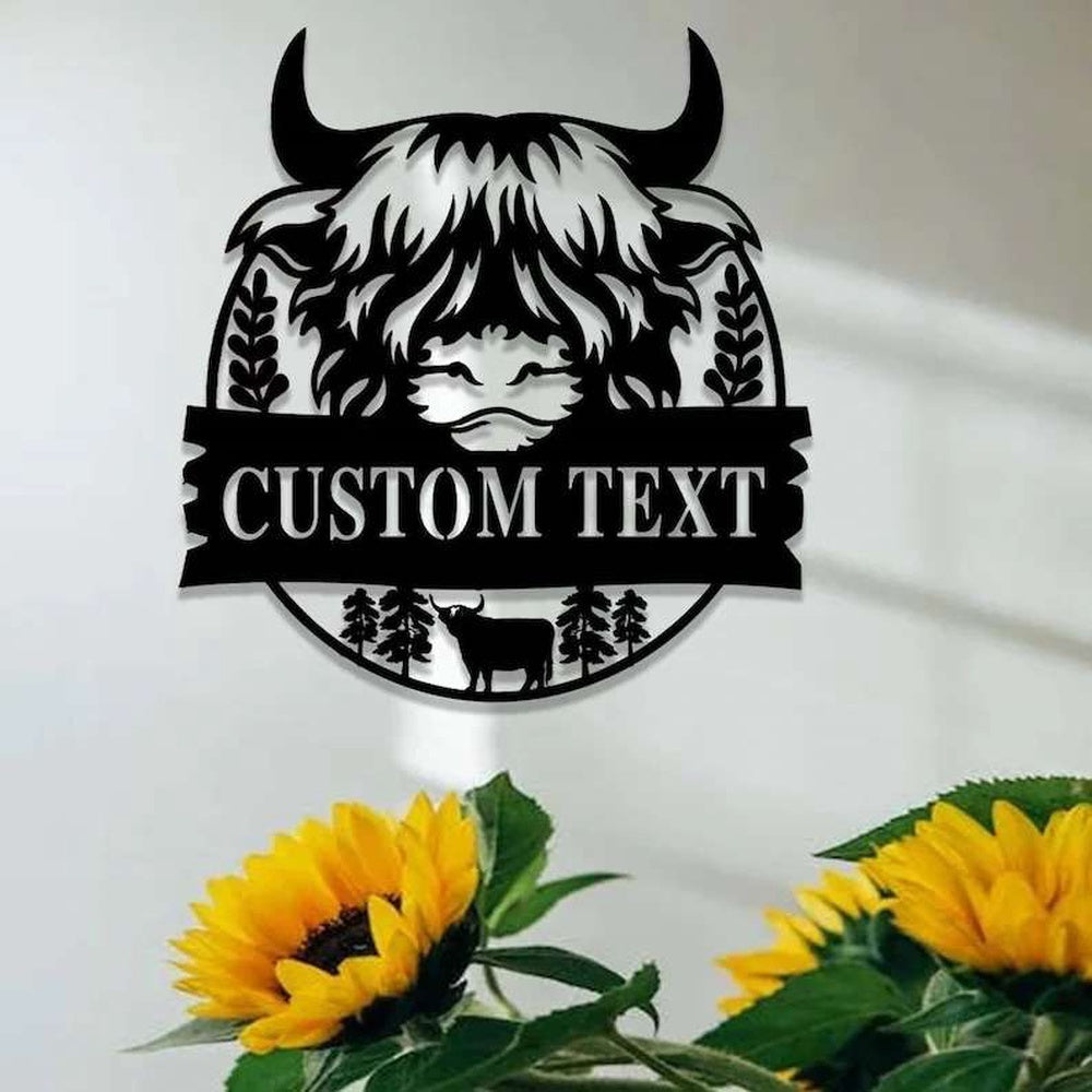 Farm Metal Sign, Custom Highland Cow Farmhouse Decor Metal Sign
