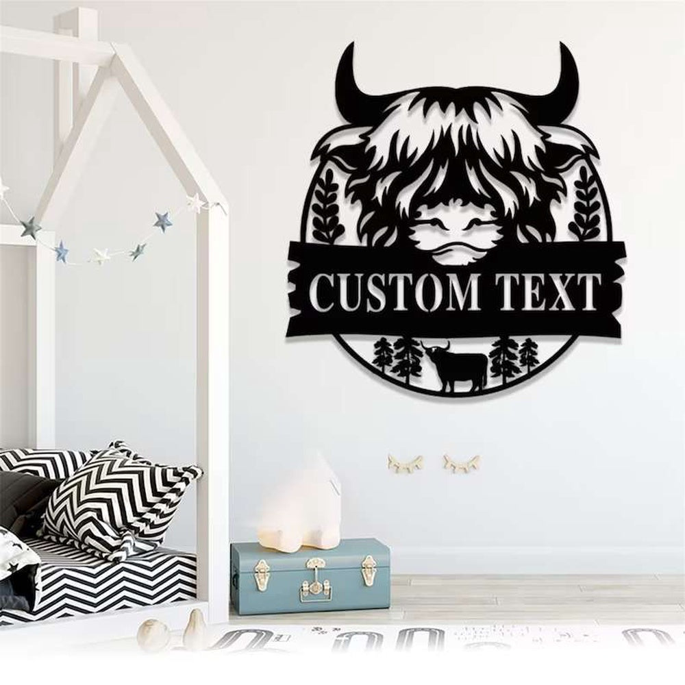 Farm Metal Sign, Custom Highland Cow Farmhouse Decor Metal Sign