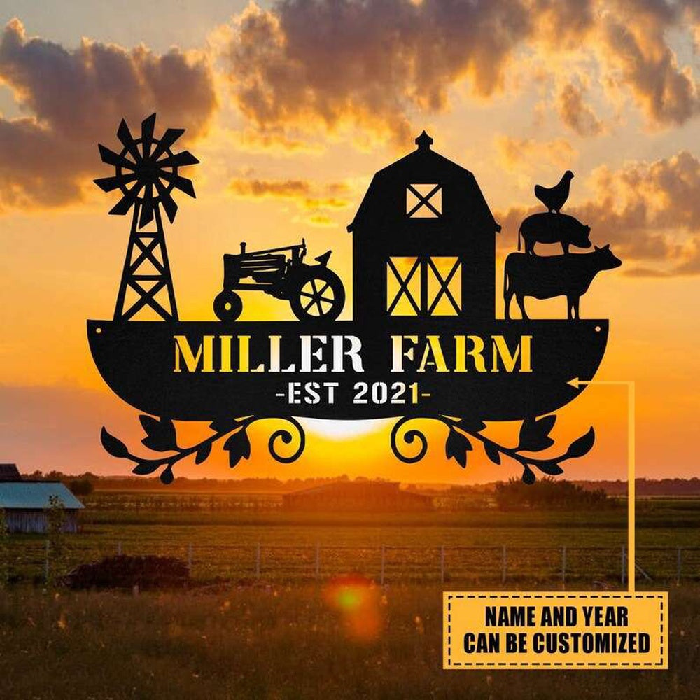 Farm Metal Sign, Customized Metal Farm Sign Farmhouse Decor Outdoor Cattle Pig Rooster Chicken Monogram