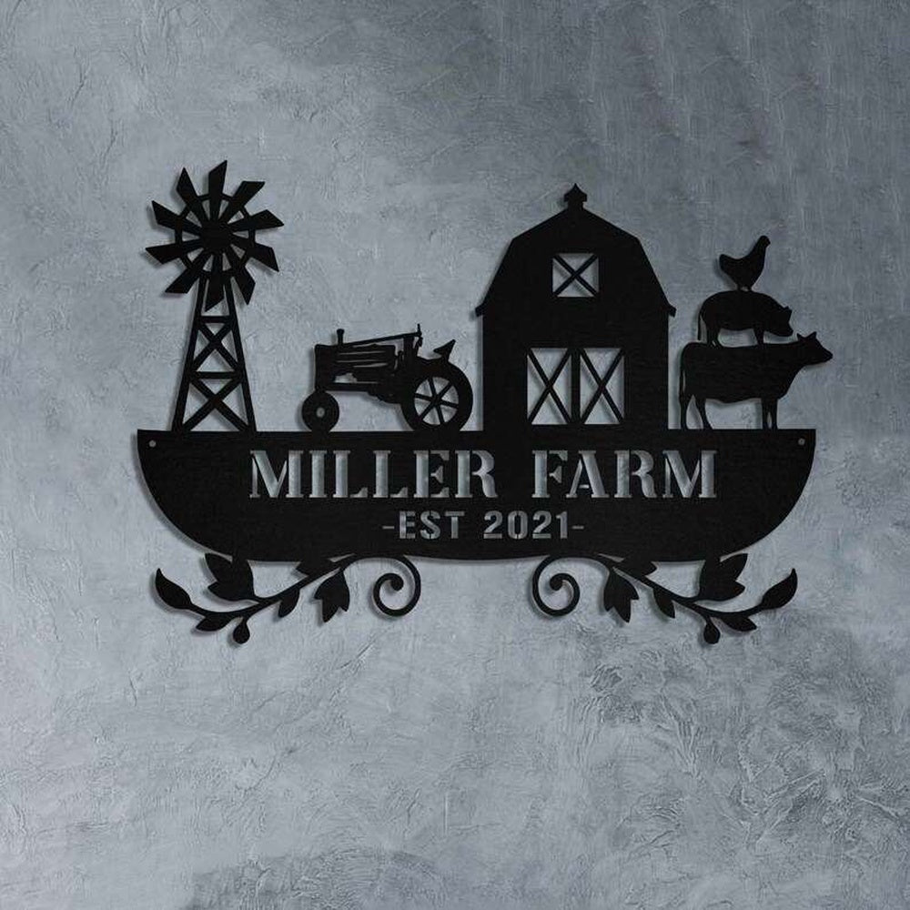 Farm Metal Sign, Customized Metal Farm Sign Farmhouse Decor Outdoor Cattle Pig Rooster Chicken Monogram