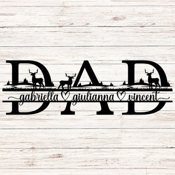 Farm Metal Sign, DAD Deer Scene Monogram Dad Sign with Kids Names Custom Metal Signs