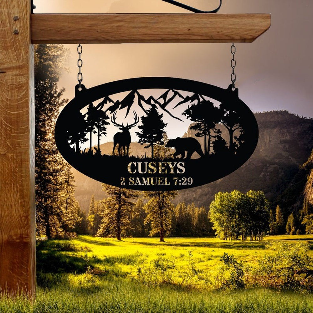 Farm Metal Sign, Deer and Bear Deer Cabin Sign Mountain Forest Custom Metal Signs