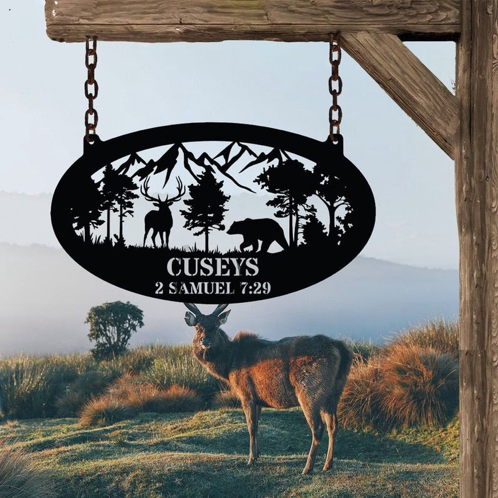 Farm Metal Sign, Deer and Bear Deer Cabin Sign Mountain Forest Custom Metal Signs
