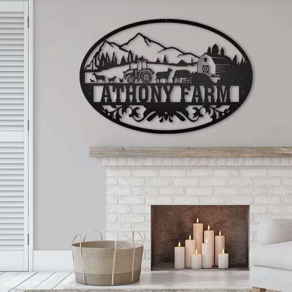 Farm Metal Sign, Farm Scene Metal Wall Art Farmhouse Decor Personalized Farm Cut Metal Sign