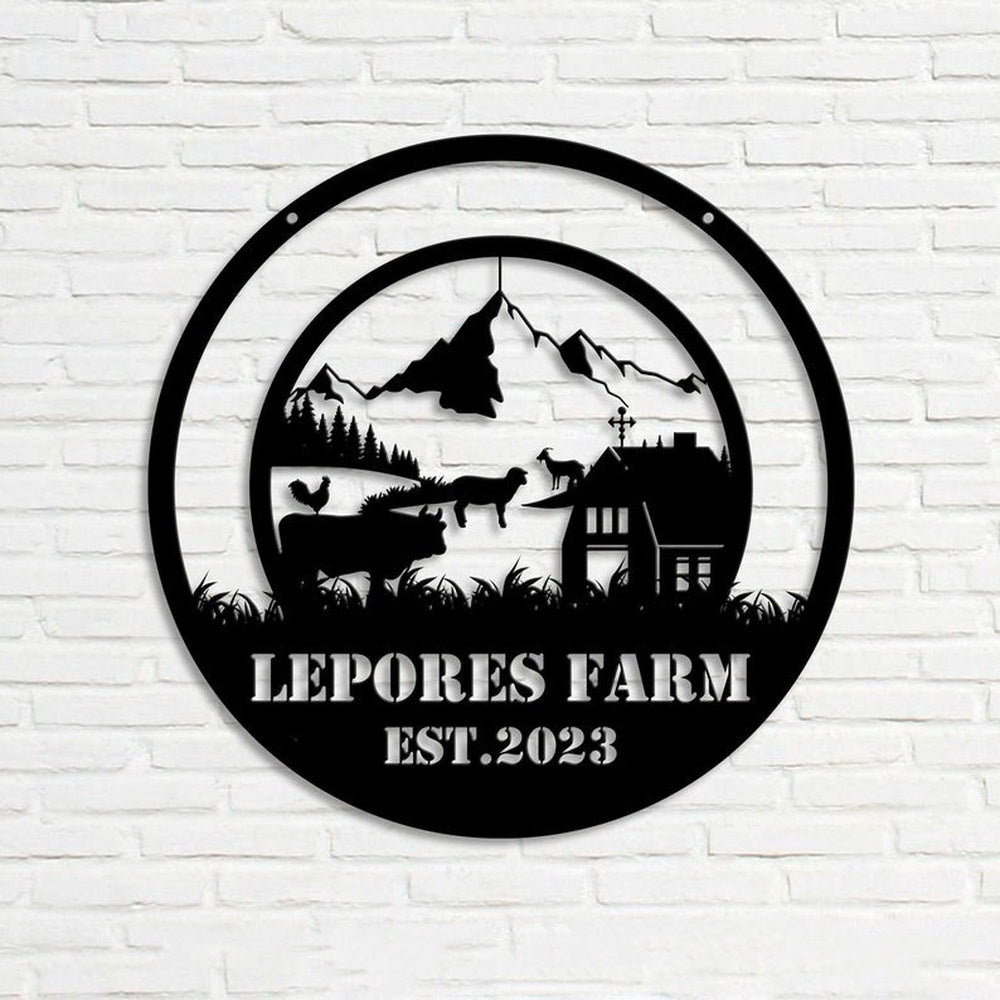 Farm Metal Sign, Farm Scene Mountain Custom Metal Signs