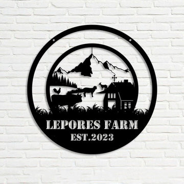 Farm Metal Sign, Farm Scene Mountain Custom Metal Signs