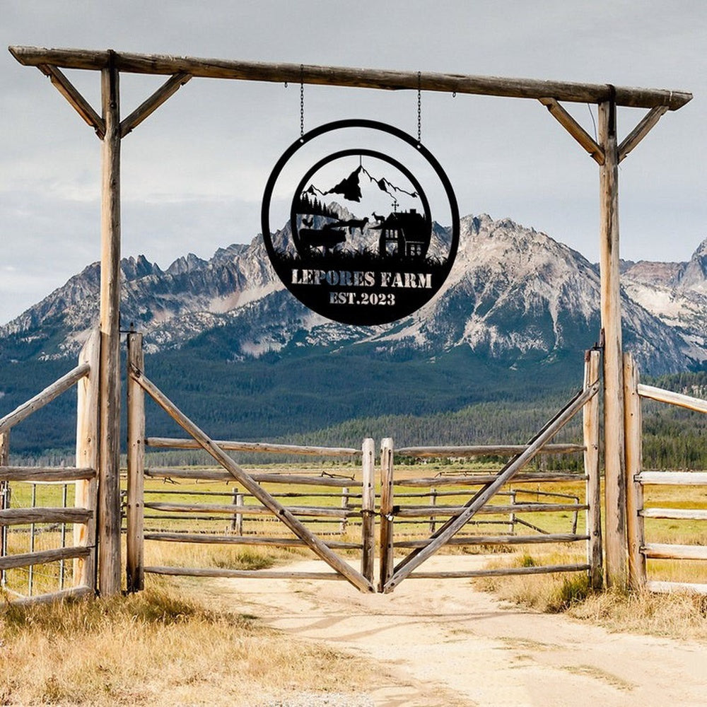 Farm Metal Sign, Farm Scene Mountain Custom Metal Signs