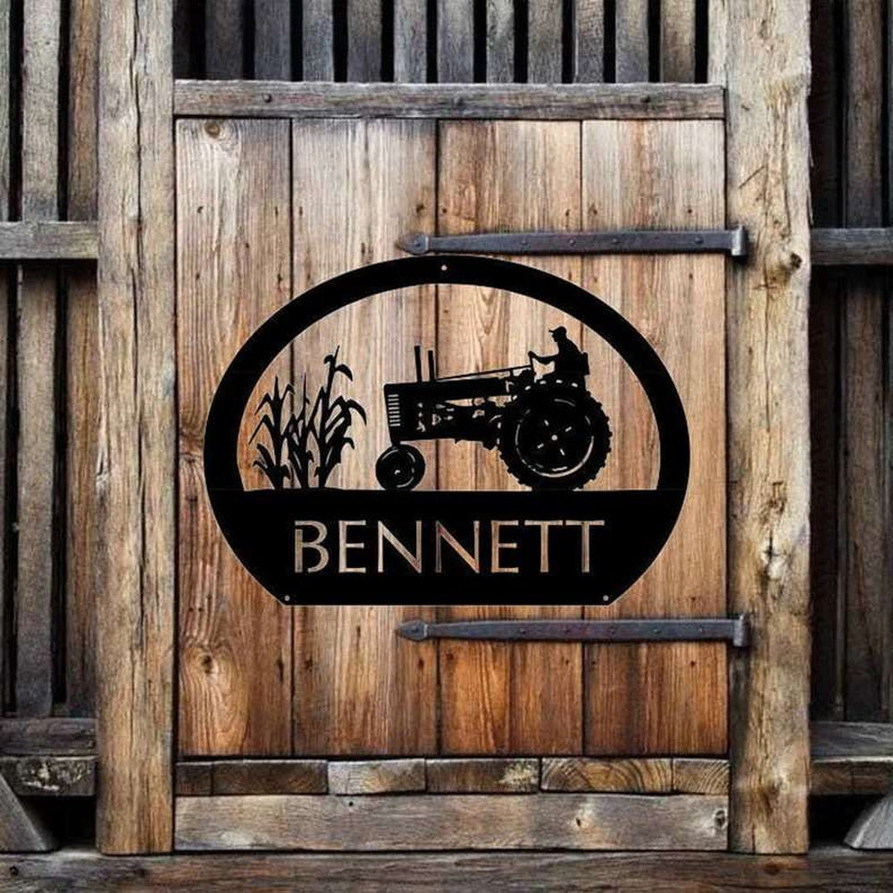 Farm Metal Sign, Farm Sign With Corn Stalks Tractor Family Farm Sign Personalized Metal Wall Art Outdoor Decor