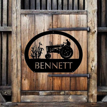 Farm Metal Sign, Farm Sign With Corn Stalks Tractor Family Farm Sign Personalized Metal Wall Art Outdoor Decor