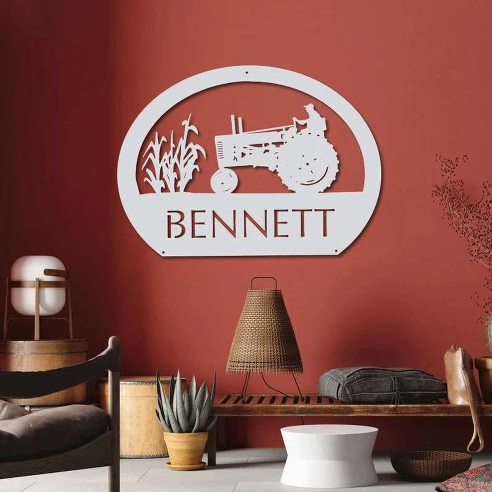 Farm Metal Sign, Farm Sign With Corn Stalks Tractor Family Farm Sign Personalized Metal Wall Art Outdoor Decor