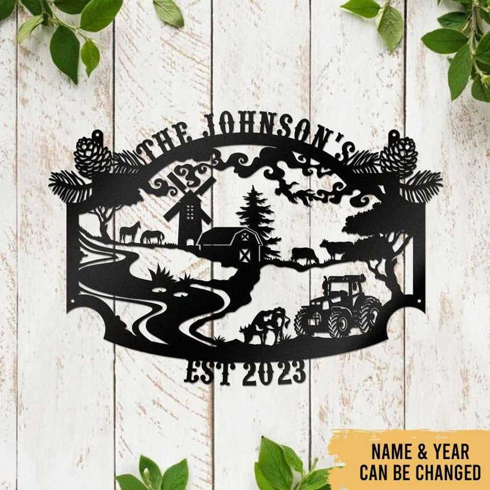 Farm Metal Sign, Farmhouse Farm Decoration Personalized Cut Metal Sign