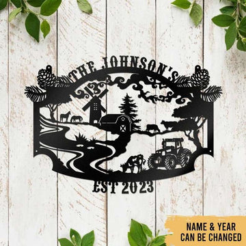 Farm Metal Sign, Farmhouse Farm Decoration Personalized Cut Metal Sign
