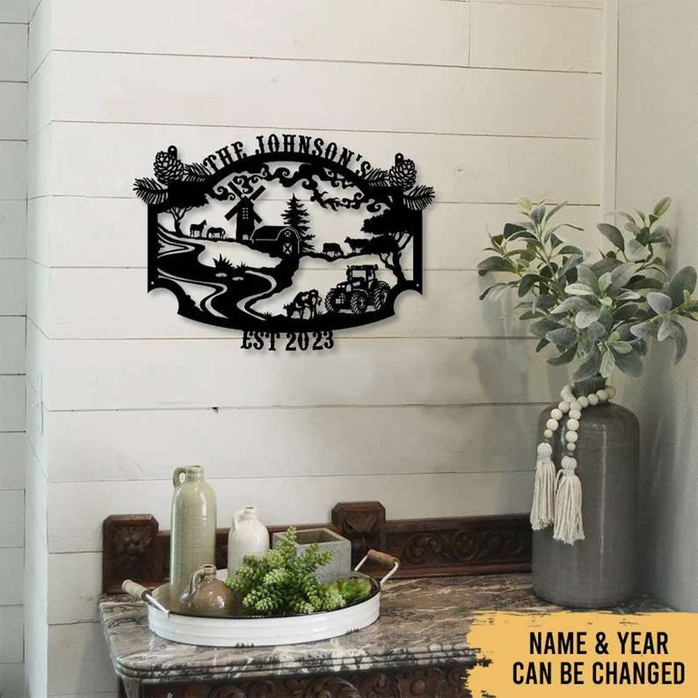 Farm Metal Sign, Farmhouse Farm Decoration Personalized Cut Metal Sign
