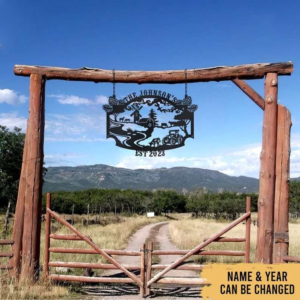 Farm Metal Sign, Farmhouse Farm Decoration Personalized Cut Metal Sign