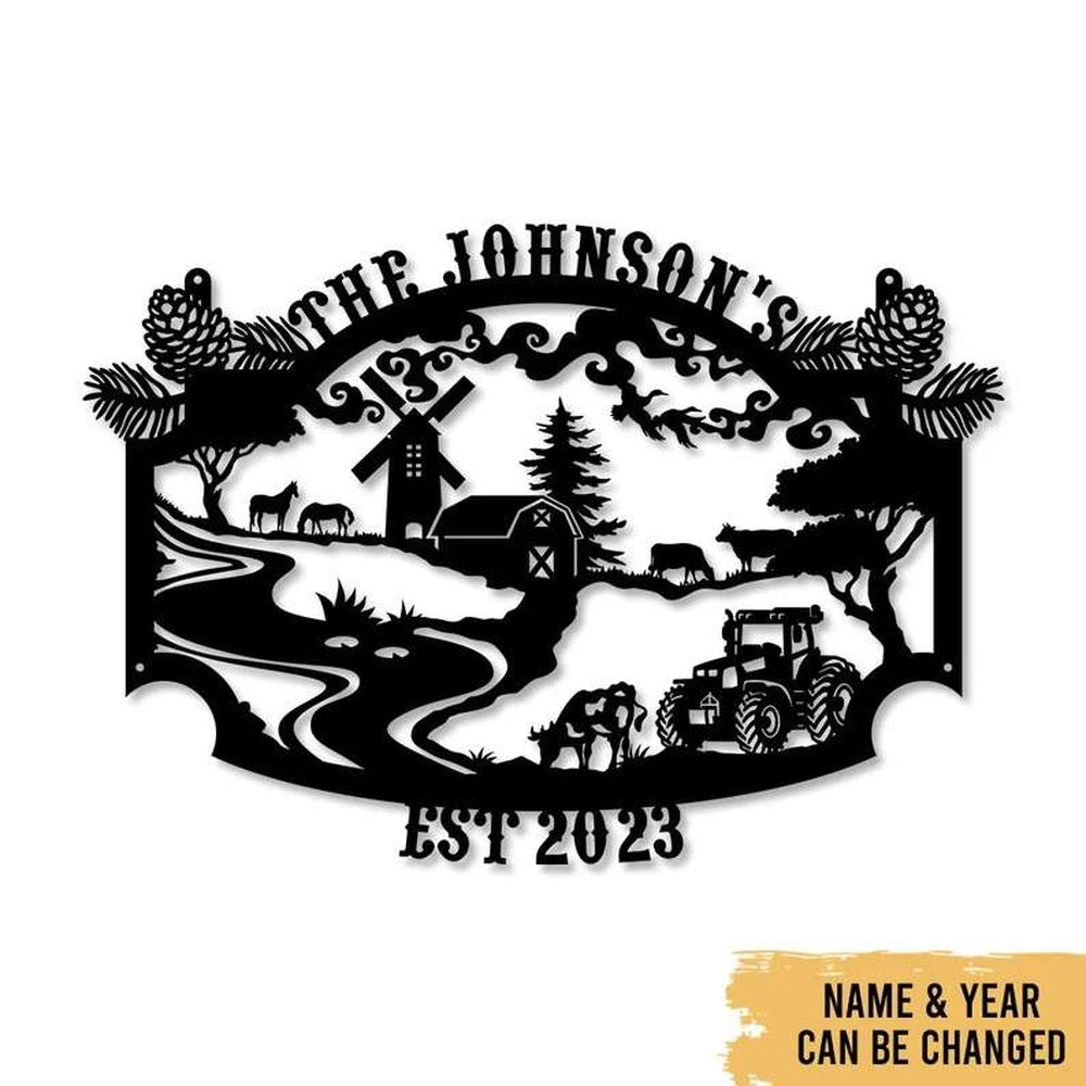 Farm Metal Sign, Farmhouse Farm Decoration Personalized Cut Metal Sign