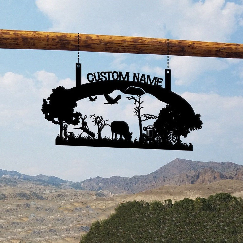 Farm Metal Sign, Farmhouse Farm Scene Hanging Custom Metal Signs