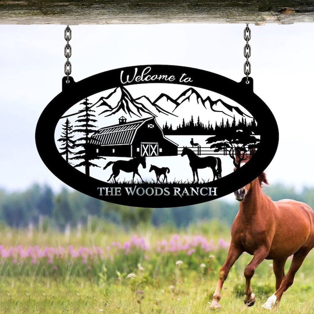 Farm Metal Sign, Farmhouse Mountain Barn Horse Chicken Farm Land Custom Metal Signs