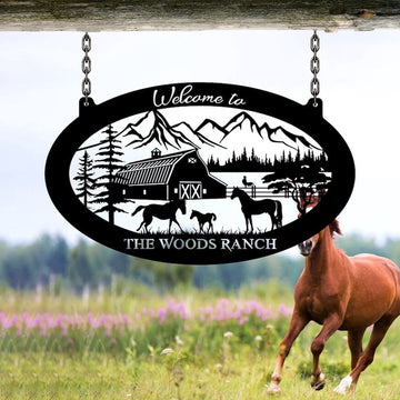 Farm Metal Sign, Farmhouse Mountain Barn Horse Chicken Farm Land Custom Metal Signs
