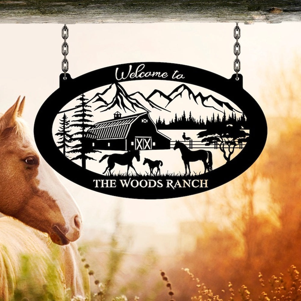 Farm Metal Sign, Farmhouse Mountain Barn Horse Chicken Farm Land Custom Metal Signs