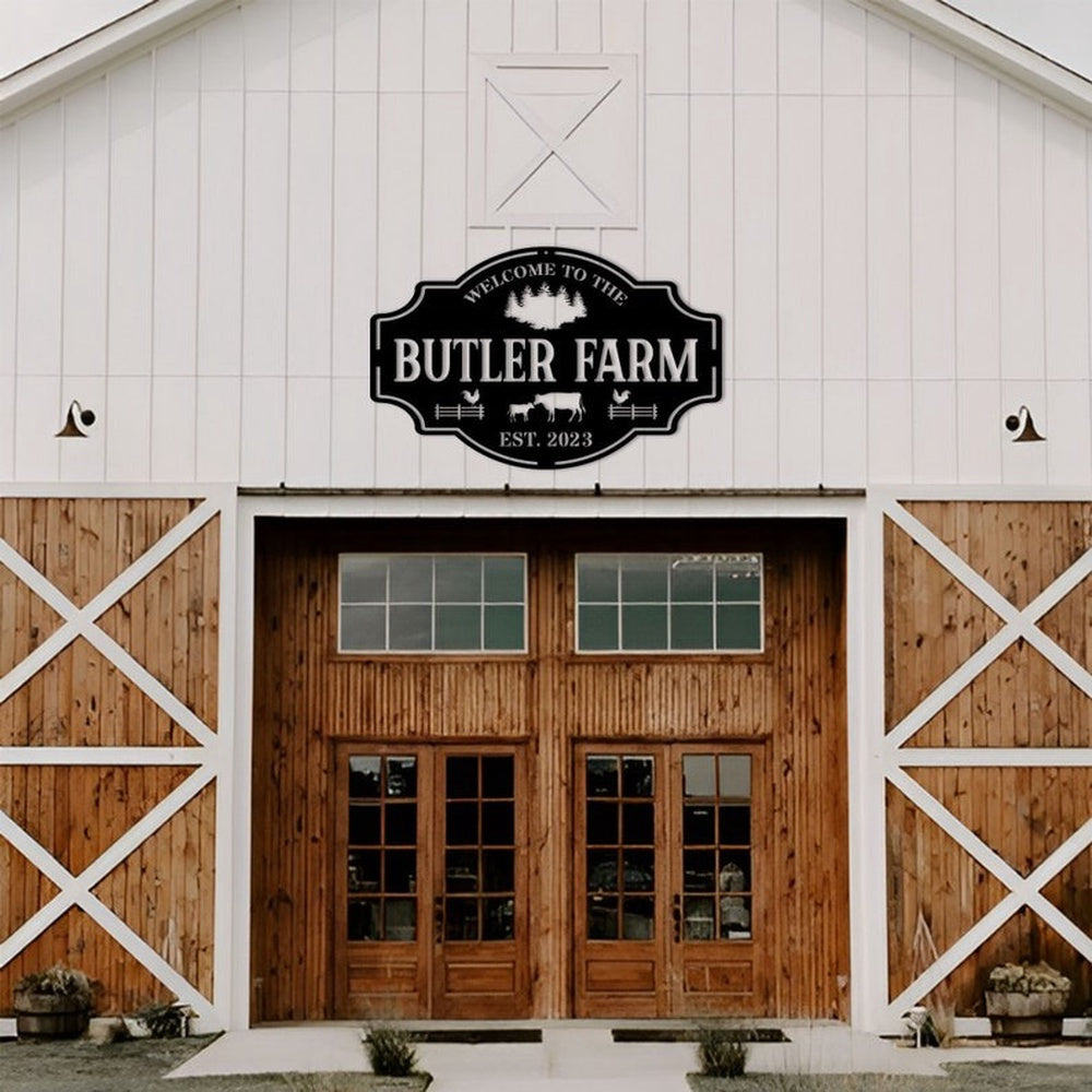 Farm Metal Sign, Farmhouse Welcome Farm Entry Road Front Gate Wall Decor Custom Metal Signs