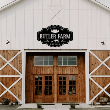 Farm Metal Sign, Farmhouse Welcome Farm Entry Road Front Gate Wall Decor Custom Metal Signs