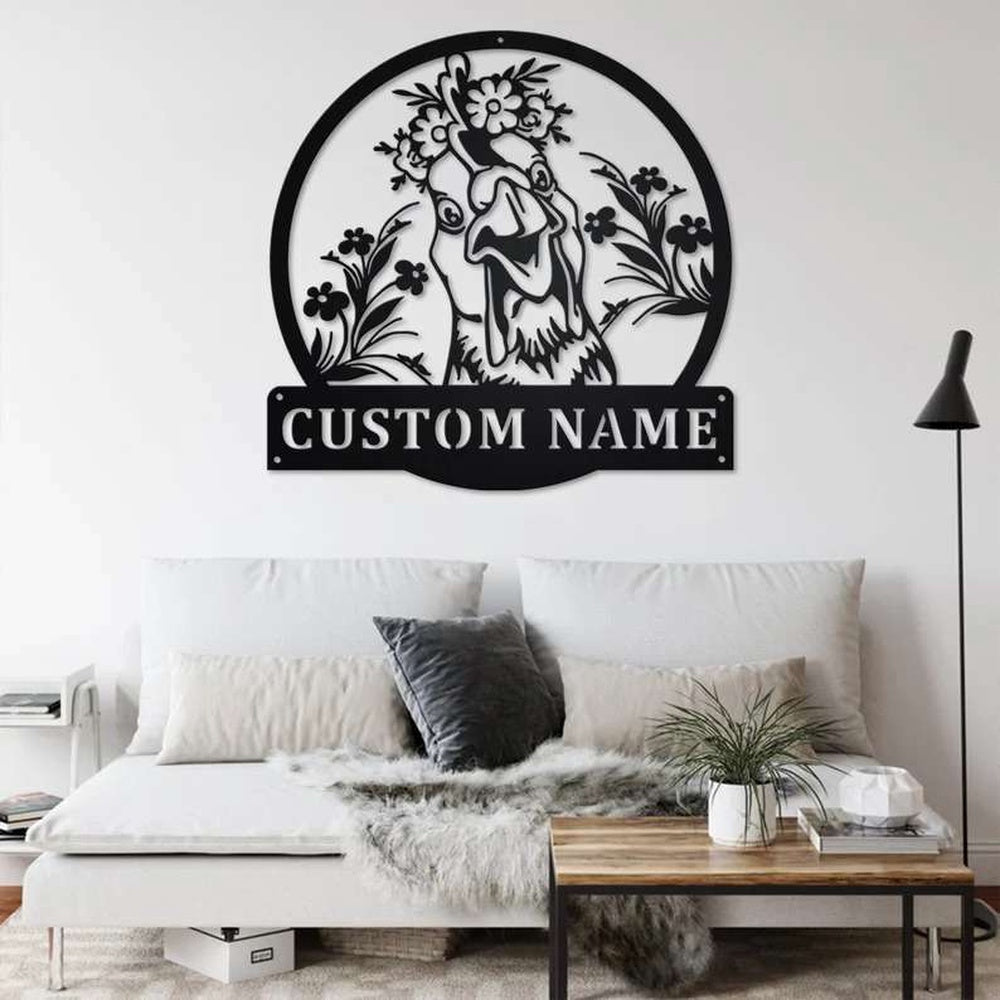 Farm Metal Sign, Floral Chicken Custom Metal Sign Decoration For Room Farmer Gift