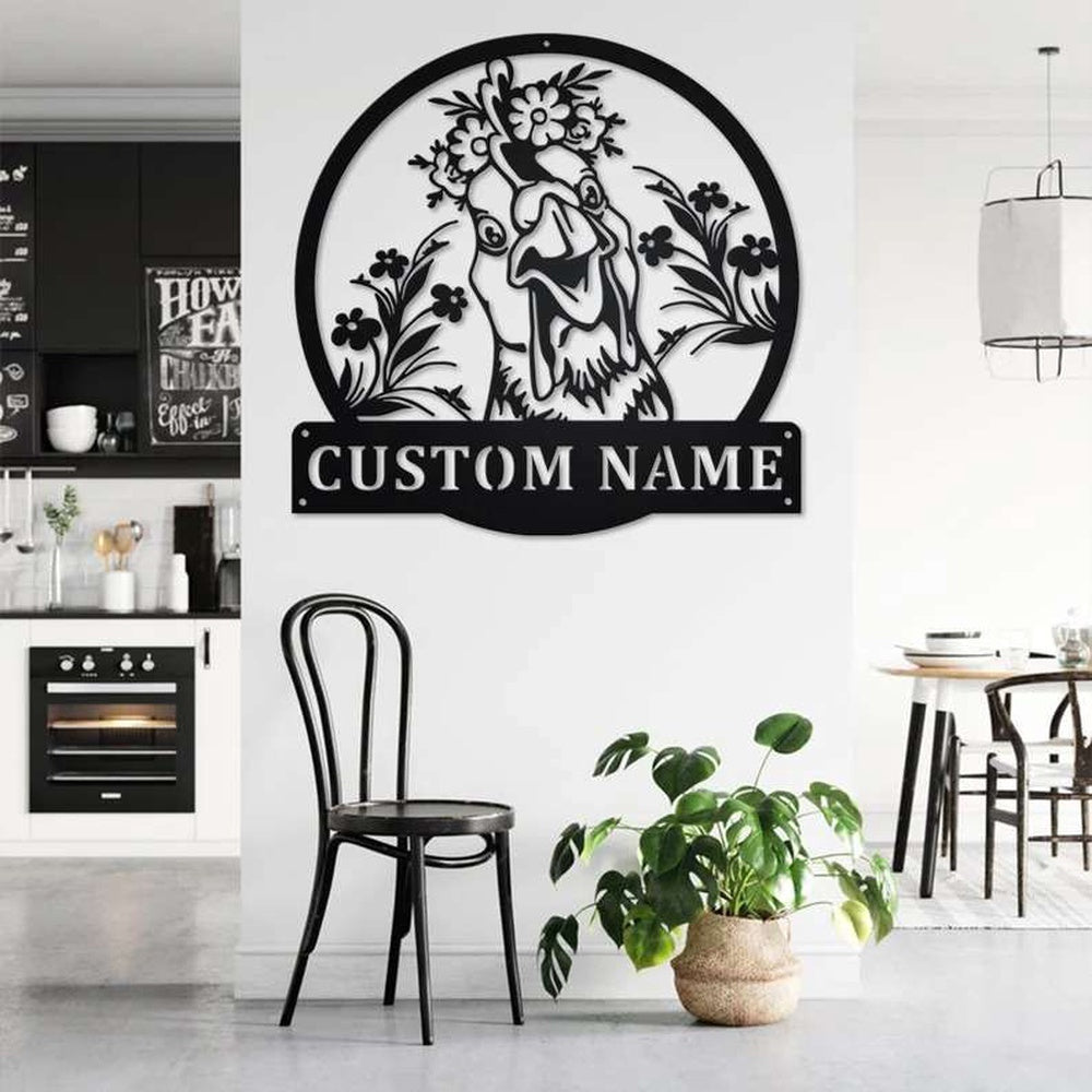 Farm Metal Sign, Floral Chicken Custom Metal Sign Decoration For Room Farmer Gift