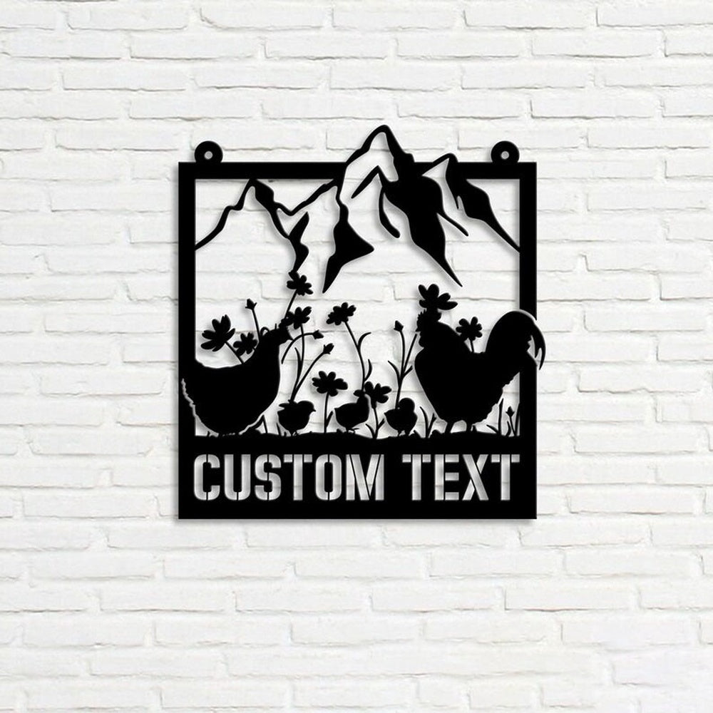Farm Metal Sign, Floral Chicken Farm Mountain Custom Metal Signs