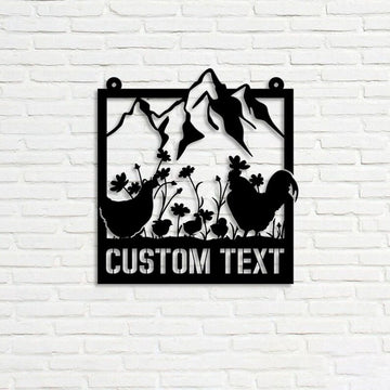 Farm Metal Sign, Floral Chicken Farm Mountain Custom Metal Signs