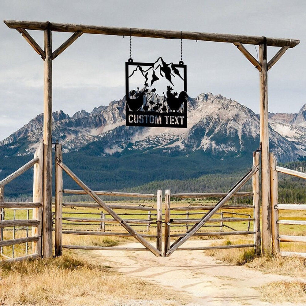 Farm Metal Sign, Floral Chicken Farm Mountain Custom Metal Signs
