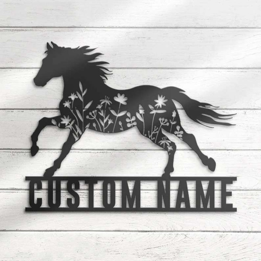 Farm Metal Sign, Floral Horse Farmhouse Personalized Horse Flower Lover Metal Ranch Sign