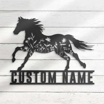 Farm Metal Sign, Floral Horse Farmhouse Personalized Horse Flower Lover Metal Ranch Sign