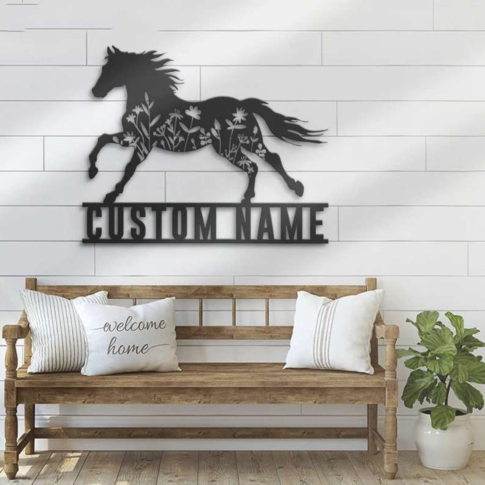 Farm Metal Sign, Floral Horse Farmhouse Personalized Horse Flower Lover Metal Ranch Sign