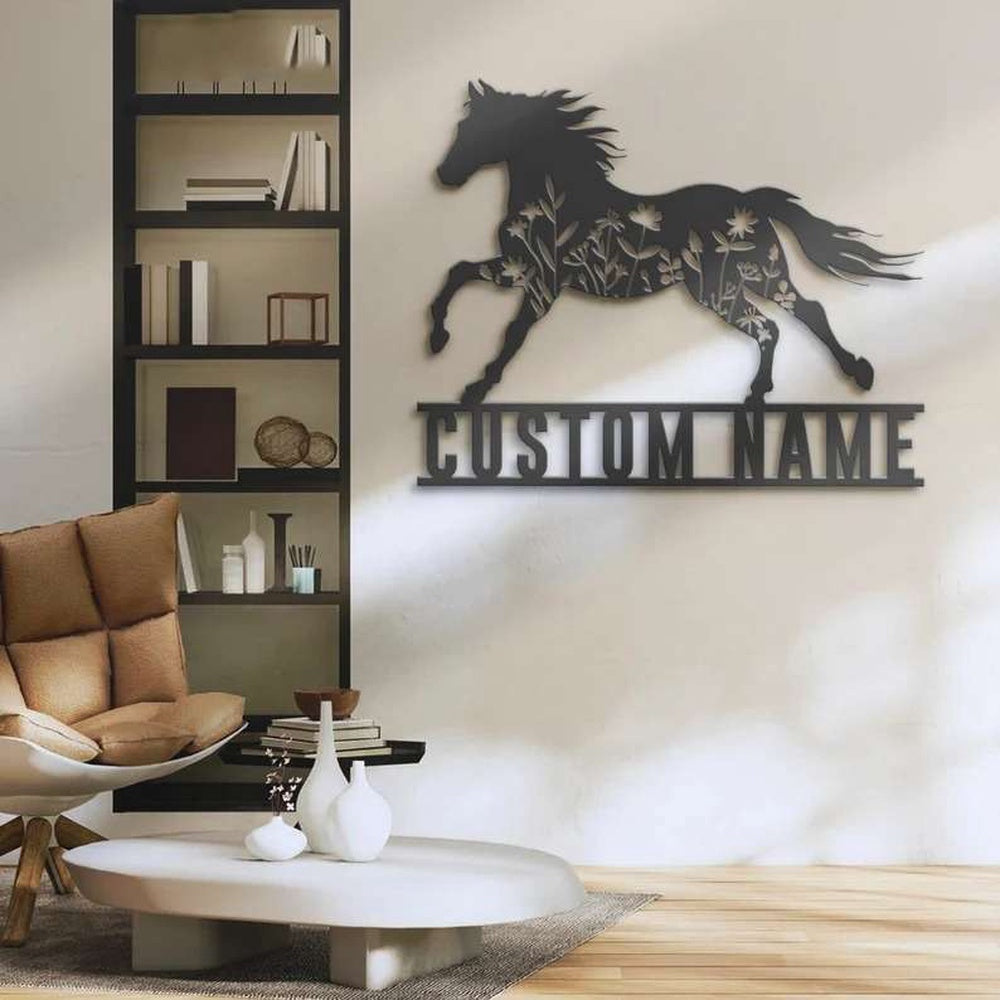 Farm Metal Sign, Floral Horse Farmhouse Personalized Horse Flower Lover Metal Ranch Sign
