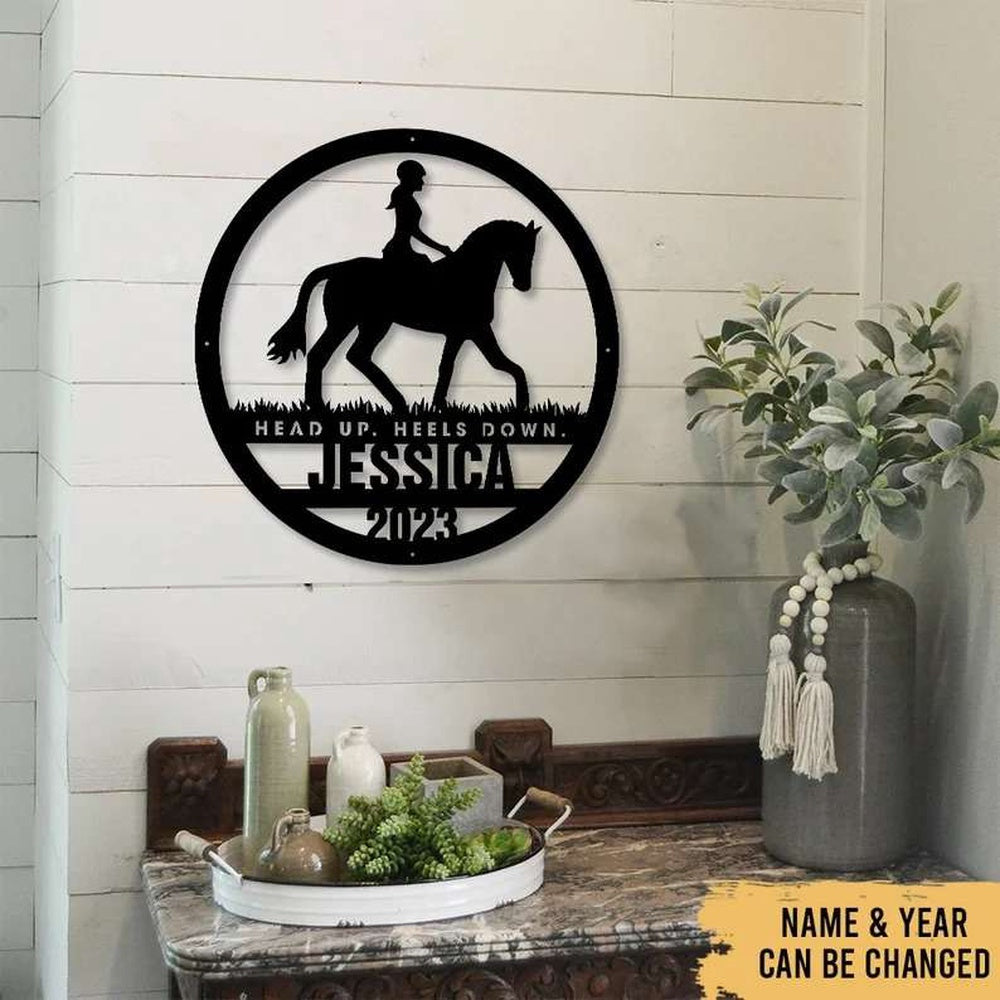 Farm Metal Sign, Girl Riding Horse Farmhouse Decor Horse Ranch Custom Metal Sign