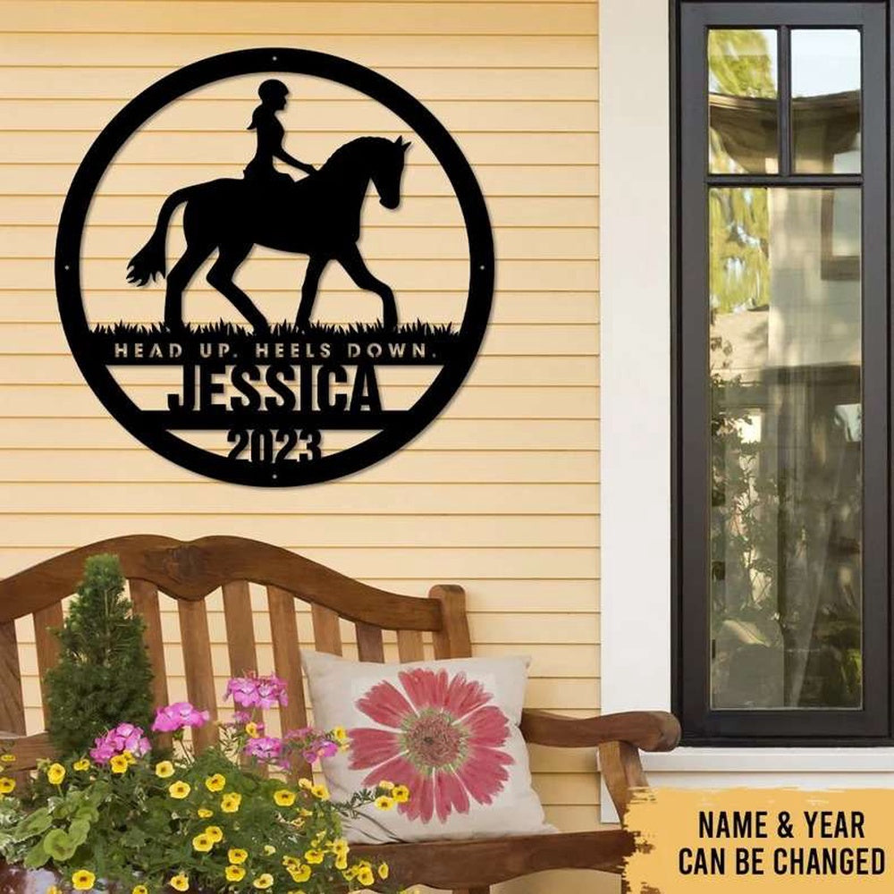 Farm Metal Sign, Girl Riding Horse Farmhouse Decor Horse Ranch Custom Metal Sign