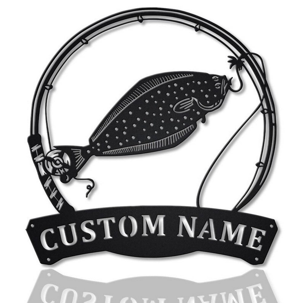 Farm Metal Sign, Halibut Fish Metal Art Personalized Metal Name Sign Decor Home Fishing Gift for Fisherman