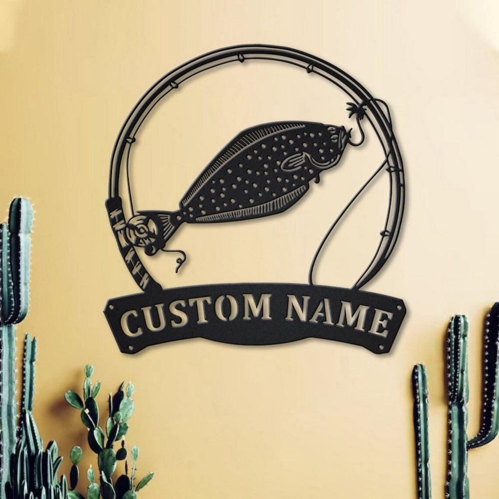 Farm Metal Sign, Halibut Fish Metal Art Personalized Metal Name Sign Decor Home Fishing Gift for Fisherman
