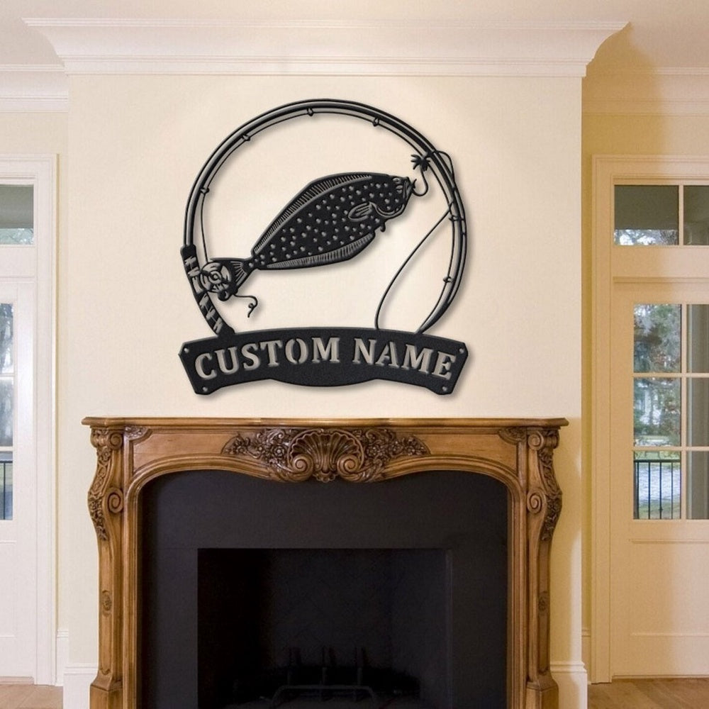 Farm Metal Sign, Halibut Fish Metal Art Personalized Metal Name Sign Decor Home Fishing Gift for Fisherman