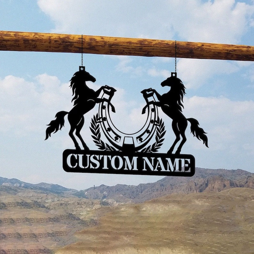 Farm Metal Sign, Horse Farm Ranch Horse Shoes Custom Metal Signs