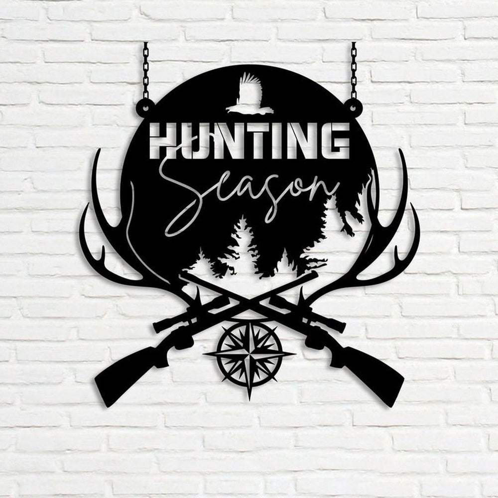 Farm Metal Sign, Hunting Season Gun Deer Antler Custom Metal Signs Gift for Hunter