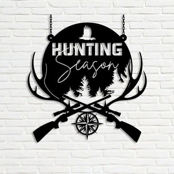 Farm Metal Sign, Hunting Season Gun Deer Antler Custom Metal Signs Gift for Hunter