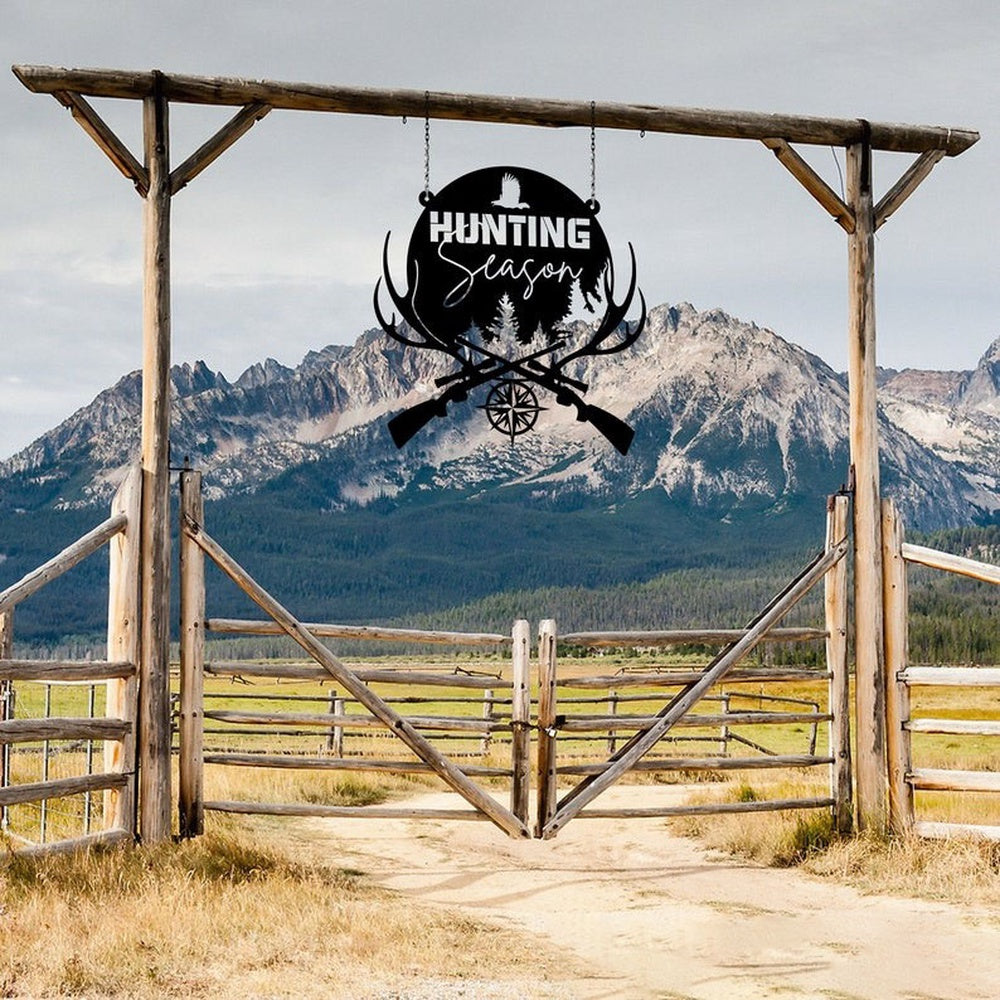 Farm Metal Sign, Hunting Season Gun Deer Antler Custom Metal Signs Gift for Hunter