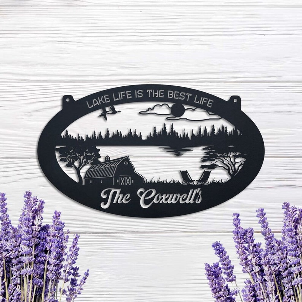 Farm Metal Sign, Lake Life Is Best Life Lake House Pine Tree Custom Metal Signs