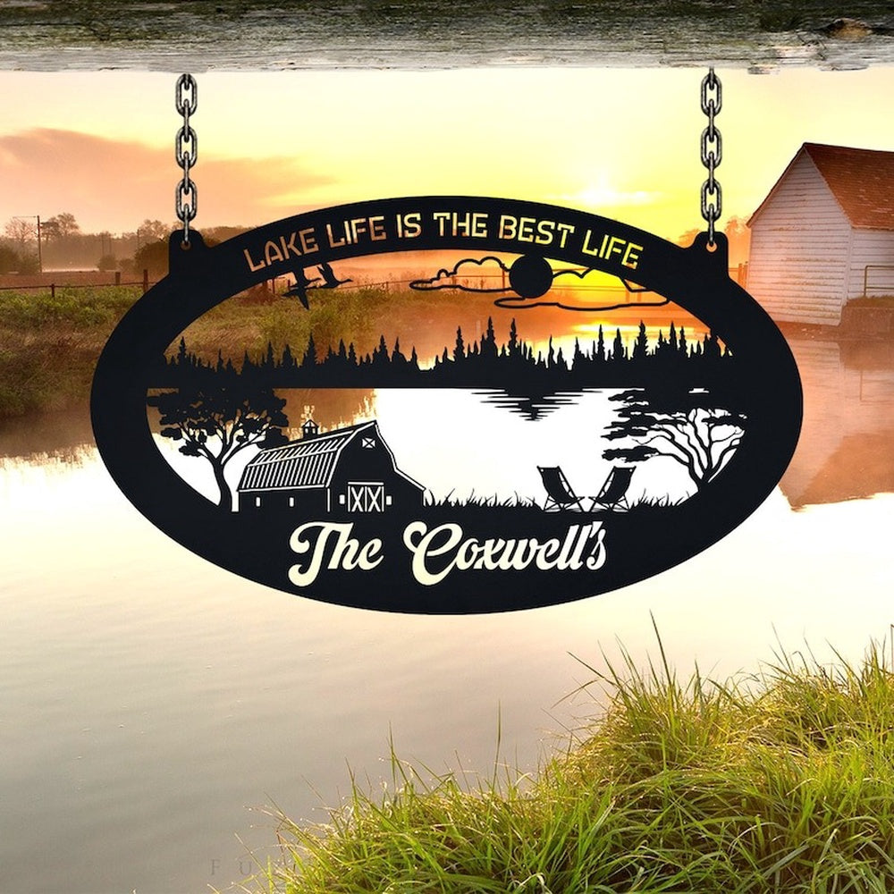 Farm Metal Sign, Lake Life Is Best Life Lake House Pine Tree Custom Metal Signs