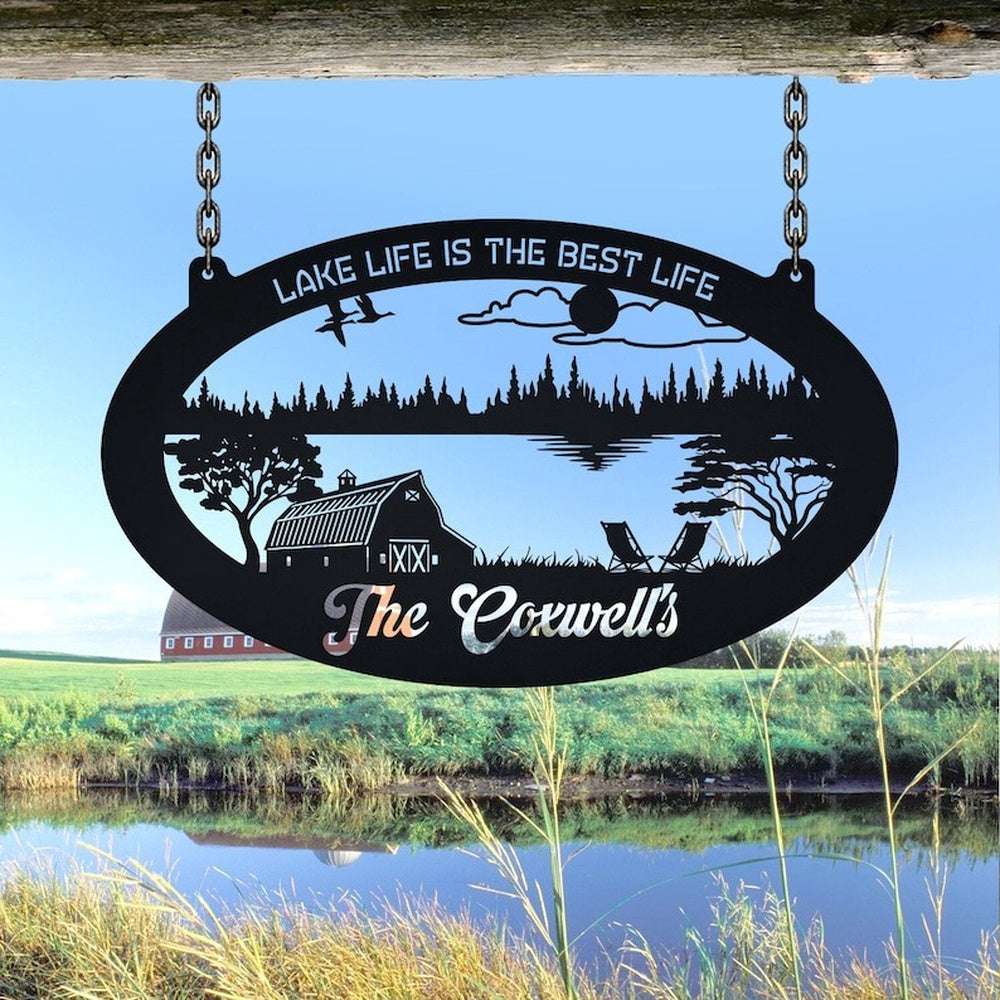 Farm Metal Sign, Lake Life Is Best Life Lake House Pine Tree Custom Metal Signs